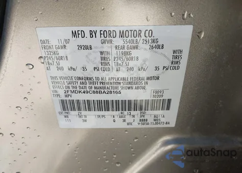 2008 Ford Edge Limited z USA, uszkodzony, nr VIN 2FMDK49C88BA28165